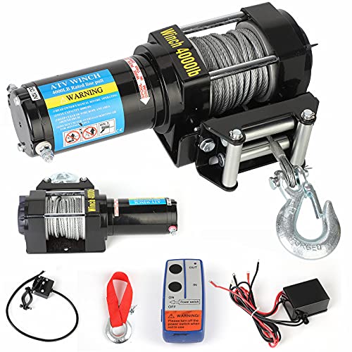 Trintion Elektrische Seilwinde 12V mit Funkfernbedienung und Handschalter Elektrisch Hebezug Seilhebezug Krandwinde Hebeseilzug Zugkraft 4000lbs 1818Kg für Quads Boot Atv und Auf Der Jagd von Trintion