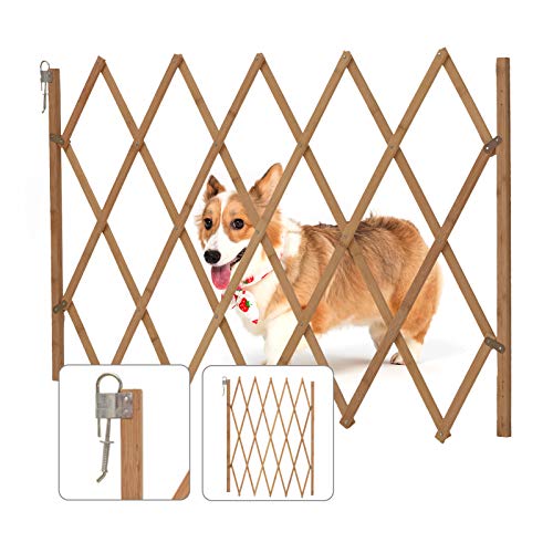 Trintion Hundeabsperrgitter Ausziehbar Hunde Absperrgitter Treppengitter Verstellbar Holz Hundezaun für Garten 60-108cm von Trintion
