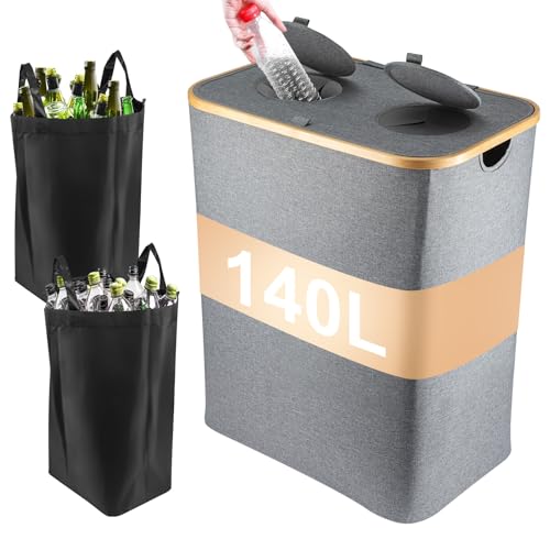 Trintion Pflandflaschen Sammelbehälter mit Deckel 140L Pfandflaschen Organizer mit Pfandflaschen Tasche Pfandflaschen Behälter Behälter Leergut Altglas Aufbewahrung Abstellraum Grau von Trintion