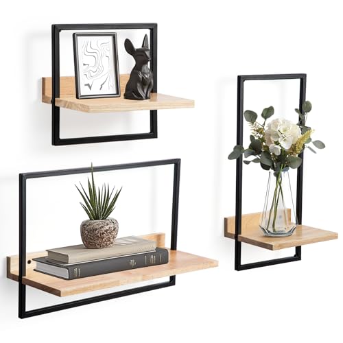 Trintion Set mit 3 Wandregalen,3 Teiliges Set-Eich Regale,Quadratische Bücherregal für die Wand Deko, Hängeregale zur Wandaufbewahrung,Wandregal Holz Hängeregal für küche,Wohnzimmer,Schlafzimmer von Trintion