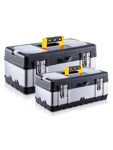 Trintion Werkzeugbox 14 Zol+19 Zol Werkzeugkasten Werkzeugkoffer mit Metallschließen stabiler Organizer aus Metall für Werkzeuge, Koffer mit abnehmbarem Tragegriff (14 Zol + 19 Zol) von Trintion