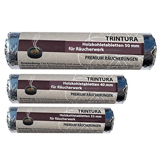 Räucherkohle zum Räuchern selbstzündende Kohle Kohletabletten für Weihrauch Räucherpfanne und Weihrauchbrenner geeignet (Set 33,40,50 mm) von Trintura