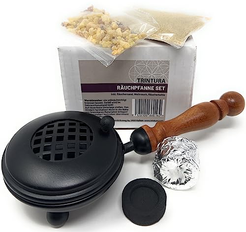 TRINTURA Räucherpfanne Set 6 teilig - Räuchergefäß zum Räuchern von Weihrauch, Harzen, inkl. Weihrauch, Räucherkohle, Räuchersand, Räucherzange (Set 4tlg schwarz) TRINTURA Räucherpfanne Set 6 teilig - Räuchergefäß zum Räuchern von Weihrauch, Harzen, inkl. Weihrauch, Räucherkohle, Räuchersand, Räucherzange (Set 4tlg schwarz) von Trintura