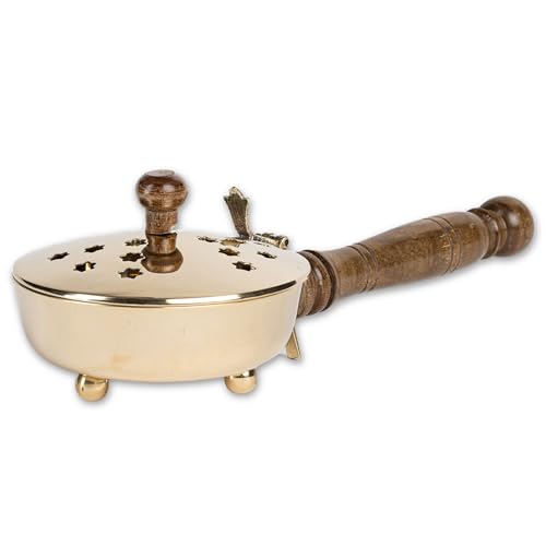 TRINTURA Räucherpfanne mit Holzgriff Gold Messing zum Räuchern Räucherzubehör zum Räuchern mit Räucherkohle von Trintura