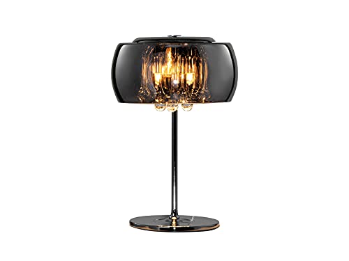 Dekorative LED Tischleuchte mit rauchfarbigem Glasschirm & weißem Dekobehang, Ø 28 cm, 43 cm hoch von Trio Beleuchtung