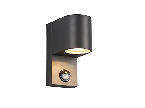 Runde Außenwandleuchte Downlight mit Bewegungsmelder in Anthrazit, Höhe 15cm von meineWunschleuchte