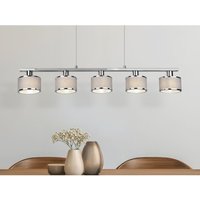 Trio Leuchten - Pendelleuchte kaprun Chrom 5-flammig Stoff Lampenschirme Grau, Breite 92cm von Trio Leuchten