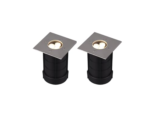 Eckiger LED Bodeneinbauspot 2er Set Edelstahl 11 x 11cm IP65 - belastbar bis 2000kg - ideale Beleuchtung für Außenbereich von Trio Leuchten