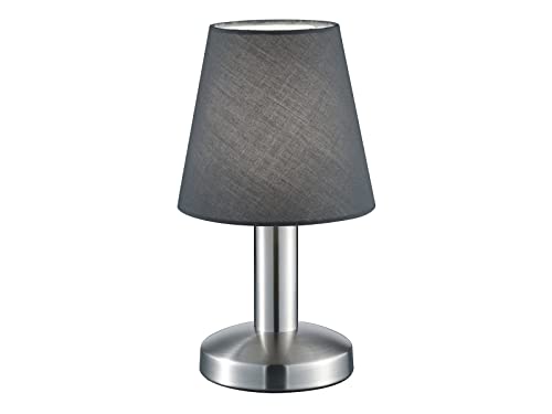 meineWunschleuchte Tischlampe Silber matt mit Stoffschirm Grau - Touch dimmbar, 24cm klein von meineWunschleuchte