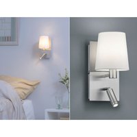 LED Wandleuchte Silber mit schwenkbarem Leselicht & Stoffschirm Weiß, Höhe 31cm LED Wandleuchte Silber mit schwenkbarem Leselicht & Stoffschirm Weiß, Höhe 31cm von Trio Leuchten