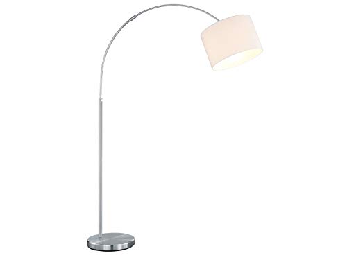 Moderne Bogenleuchte mit Stoffschirm weiß Ø 30cm - Nickel matt mit E27 LED - Zeitlose Elegante Standbeleuchtung von Trio Leuchten