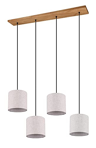 Trio Leuchten Pendelleuchte Elmau 302100430, Holz Pinie, Stoffschirm beige, Stoffkabel schwarz, exkl. 4x E27, Nickel Antik von Trio Leuchten