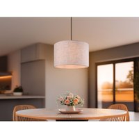 Pendelleuchte ELMAU mit Stoffschirm in Beige und Naturholz Baldachin, Ø 35cm von TRIO LIGHTING