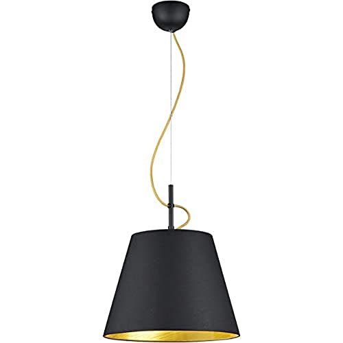 Trio Leuchten Andreus 307500179 Pendelleuchte, Stoffschirm, Schwarz Matt/Gold von Trio Leuchten