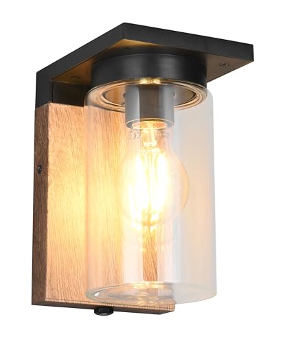 Trio Leuchten Außen Wandleuchte Ardila 211660135, Aluminium Druckguss Holznachbildung, Glas klar, exkl. 1x E27, Dämmerungssensor von Trio Leuchten