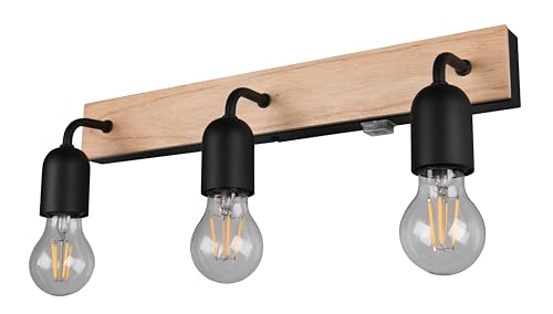 Trio Leuchten Badezimmer Wandleuchte Arturo 284470332, Metall Schwarz matt, Holz naturbelassen, exkl. 3x E27 von Trio Leuchten