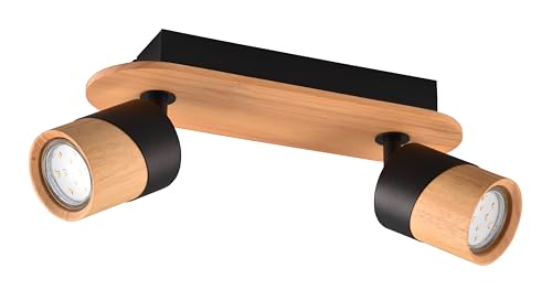 Trio Leuchten Deckenleuchte Aruni 801100232, Metall Schwarz matt, Holz Natur, exkl. 2x GU10 von Trio Leuchten