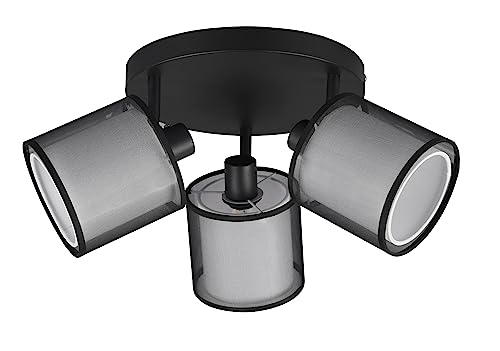 Trio Leuchten Deckenleuchte Burton 811430332, Metall Schwarz matt, Schirm Stoff weiß, exkl. 3x E14 von Trio Leuchten