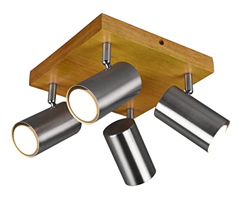 Trio Leuchten Deckenleuchte Marley 812400407, Metall Nickel matt, Holz, exklusiv 4x GU10 von Trio Leuchten