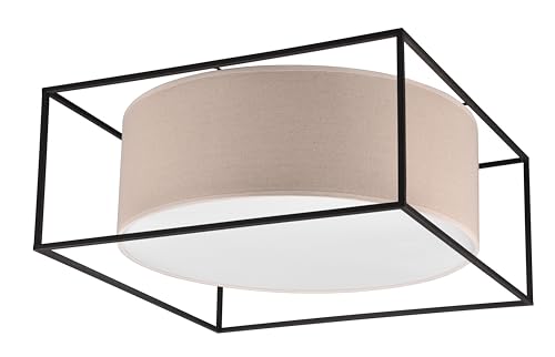 Trio Leuchten Deckenleuchte Ross 603100344, Metall Schwarz matt, Schirm Stoff Beige, exkl. 3x E27 von Trio Leuchten