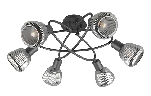 Trio Leuchten Deckenleuchte Tarifa 662800632, Metall Schwarz matt, Glas Chrom bedampft, exkl. 6x E14 von Trio Leuchten