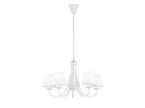 Trio Leuchten Kronleuchter 110600531 Cortez, Metall weiß, Stoffschirm weiß, exkl. 5 x E14, 66 x 66 x 150 cm von TRIO LIGHTING FOR YOU