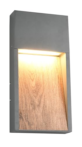 Trio Leuchten LED Außen Wandleuchte Salmon 246960135, Aluminium Druckguss Anthrazit/Holznachbildung, inkl. 11 Watt LED von Trio Leuchten