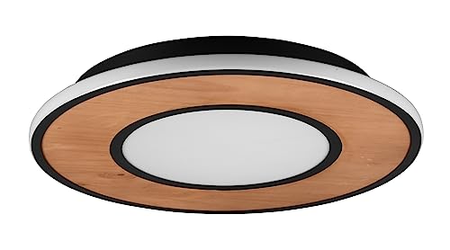 Trio Leuchten LED Deckenleuchte Deacon 626610232, Metall Schwarz matt, Holz, inkl. 37 Watt LED, Switch Dimmer von Trio Leuchten