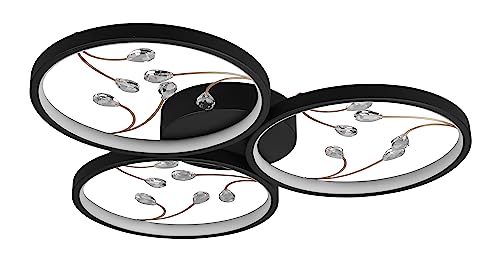 Trio Leuchten LED Deckenleuchte Groovy 642110332, Metall Schwarz matt, Kristallglas, inkl. 30 Watt LED, Switch Dimmer von Trio Leuchten