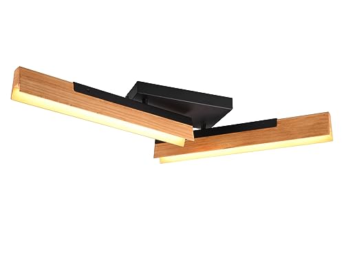 Trio Leuchten LED Deckenleuchte Kerala 641610232, Metall Schwarz matt, Holz naturbelassen, inkl. 2x 12.5 Watt LED, Switch Dimmer von Trio Leuchten