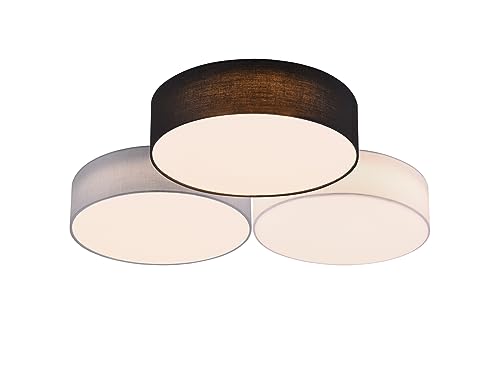 Trio Leuchten LED Deckenleuchte Lugano 621910317, Stoffschirme Weiß/Schwarz/Grau, inkl. 38 Watt LED, Switch Dimmer von Trio Leuchten