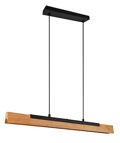 Trio Leuchten LED Pendelleuchte Kerala 341610132, Metall Schwarz matt, Holz naturbelassen, inkl. 25 Watt LED, Switch Dimmer von Trio Leuchten