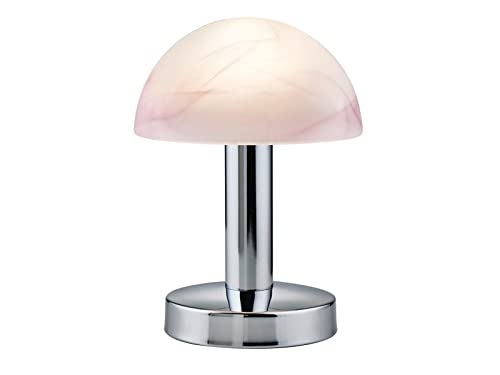 Trio Leuchten LED Tischleuchte Fynn II 599110106, Metall Chrom, Glas alabasterfarbig purple, inkl. 1x E14 4.9 Watt LED, Touch-Me-Funktion (4-fach schaltbar, 3 Helligkeitsstufen), Höhe 21cm von Trio Leuchten