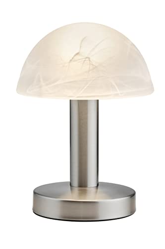 Trio Leuchten LED Tischleuchte Fynn II 599110107, Metall Nickel matt, Glas alabasterfarbig weiß, inkl. 1x E14 4.9 Watt LED, Touch-Me-Funktion (4-fach schaltbar, 3 Helligkeitsstufen), Höhe 21cm von Trio Leuchten