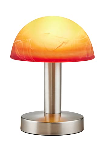 Trio Leuchten LED Tischleuchte Fynn II 599110118, Metall Nickel matt, Glas alabasterfarbig orange/rot, inkl. 1x E14 4.9 Watt LED, Touch-Me-Funktion (4-fach schaltbar, 3 Helligkeitsstufen), Höhe 21cm von Trio Leuchten