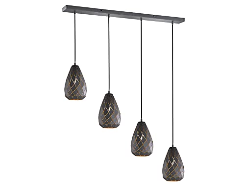 Trio Leuchten Pendelleuchte Onyx 301300442, Metall, anthrazit / innen goldfarbig, Kabel gewebeummantelt schwarz von Trio Leuchten