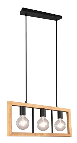 Trio Leuchten Pendelleuchte Agra 313800332, Metall Schwarz matt, Holz, exklusiv Leuchtmittel 3x E27 von Trio Leuchten