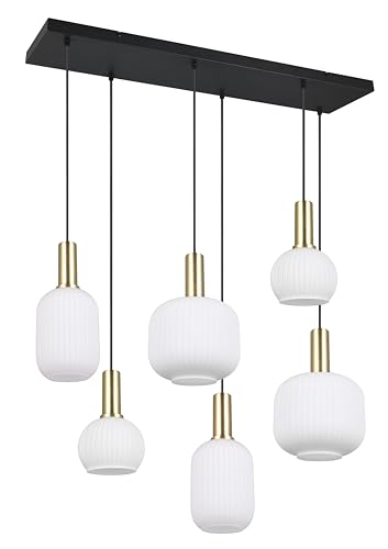 Trio Leuchten Pendelleuchte Diva 319800608, Metall Messing/Schwarz matt, Glas Weiß, exkl. 6x E27 von Trio Leuchten