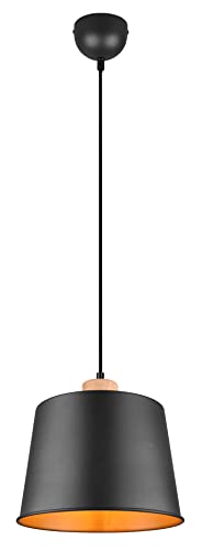 Trio Leuchten Pendelleuchte Harris 312700132, Metall Schwarz matt,innen goldfarbig, Holz natur, exklusiv Leuchtmittel 1x E27 von Trio Leuchten