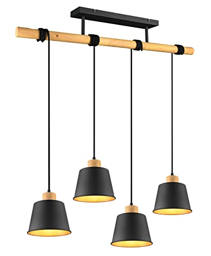 Trio Leuchten Pendelleuchte Harris 312700432, Metall Schwarz matt,innen goldfarbig, Holz natur, exklusiv Leuchtmittel 4x E27 von Trio Leuchten