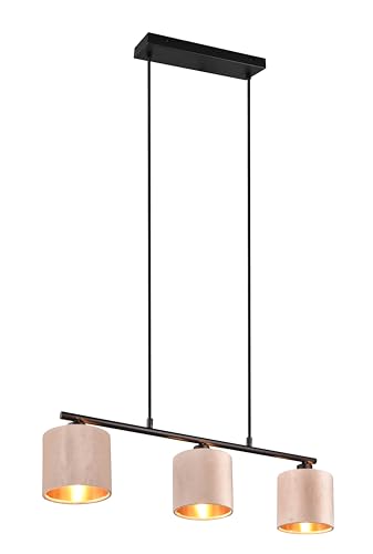 Trio Leuchten Pendelleuchte Julieta 319000344, Metall Schwarz matt, Schirm Samt Beige/goldfarbig, exkl. 3x E14 von Trio Leuchten