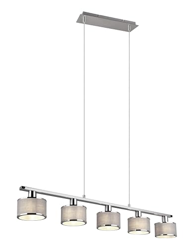 Trio Leuchten Pendelleuchte Kaprun 311600506, Metall Chrom, Schirm Stoff grau, exkl. 5x E14 von Trio Leuchten