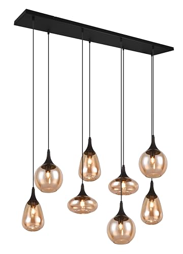 Trio Leuchten Pendelleuchte Lumina 317000813, Metall Schwarz matt, Glas amber, exkl. 8x E14 von Trio Leuchten