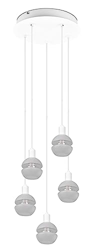 Trio Leuchten Pendelleuchte Mela 313100531, Metall Weiß matt, Glas weiß/klar, exkl. 5x E14 von Trio Leuchten