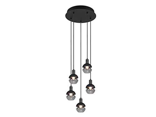 Trio Leuchten Pendelleuchte Mela 313100532, Metall Schwarz matt, Glas schwarz/klar, exkl. 5x E14 von Trio Leuchten