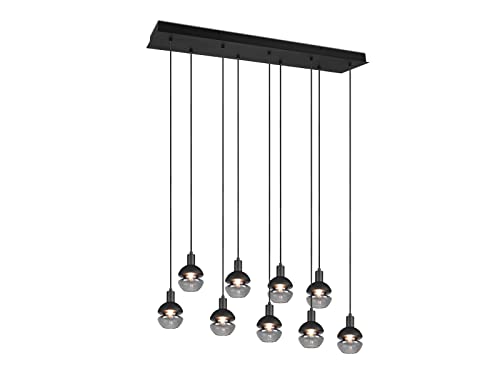 Trio Leuchten Pendelleuchte Mela 313100932, Metall Schwarz matt, Glas schwarz/klar, exkl. 9x E14 von Trio Leuchten