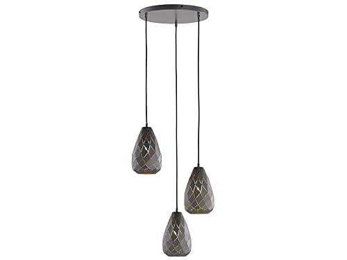 Trio Leuchten Pendelleuchte Onyx 301300342, Metall, anthrazit/innen goldfarbig, Kabel gewebeummantelt schwarz von Trio Leuchten