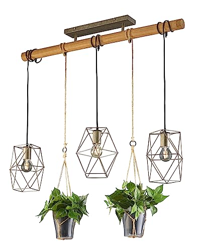 Trio Leuchten Pendelleuchte Plant 301000367, Metall Nickel antik, Holz, Sisal, exkl. 3x E27 von Trio Leuchten