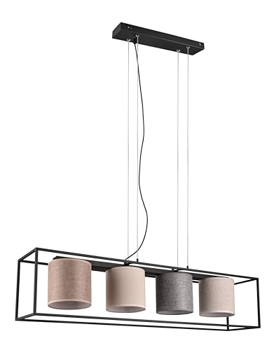 Trio Leuchten Pendelleuchte Ross 303100417, Metall Schwarz matt, Schirm Stoff Beige/Grau/Braun, exkl. 4x E27 Trio Leuchten Pendelleuchte Ross 303100417, Metall Schwarz matt, Schirm Stoff Beige/Grau/Braun, exkl. 4x E27 von Trio Leuchten
