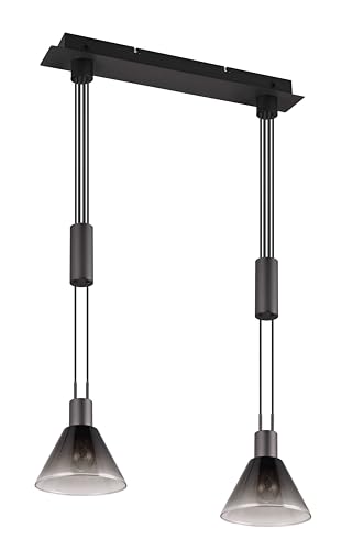 Trio Leuchten Pendelleuchte Stanley 319500232, Metall Schwarz matt, Glas rauchfarbig, exkl. 2x E27 von Trio Leuchten